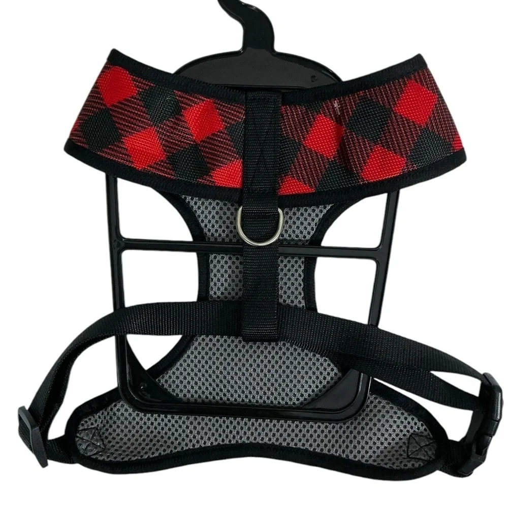 Unique Petz Dog Large Harness Red Black Tartan Plaid Comfy Adjustable SZ L